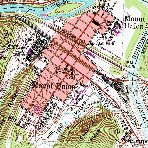 Topographic Map of Mount Union Fire Company Station 7, PA