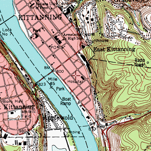 Topographic Map of Kittanning Fire Department Hose Company Station 110, PA