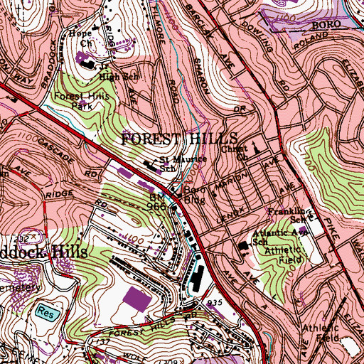 Topographic Map of Forest Hills Volunteer Fire Department Station 153, PA