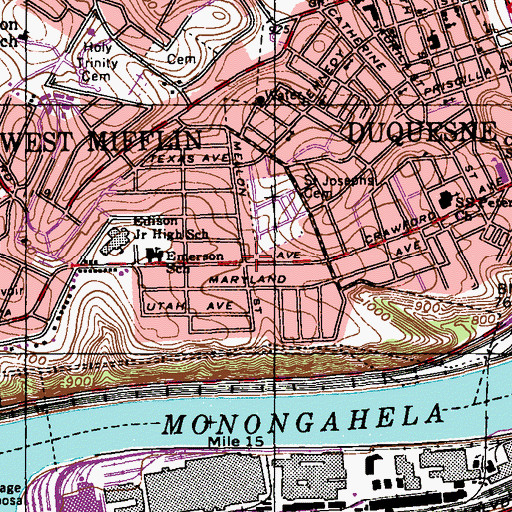 Topographic Map of Duquesne Annex Volunteer Fire Company Station 294, PA