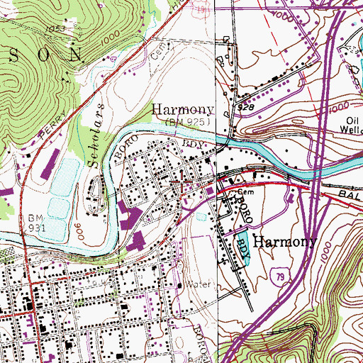 Topographic Map of Harmony Volunteer Fire Company Station 23, PA