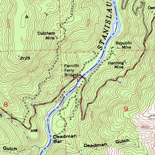 Topographic Map of Parrots Ferry Bridge, CA