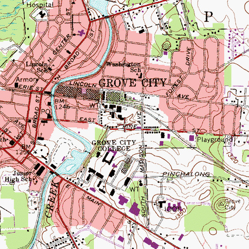 Topographic Map of Grove City Volunteer Fire Department Station 95, PA