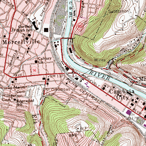Topographic Map of Johnstown Fire Department West End Station 36 - 2, PA