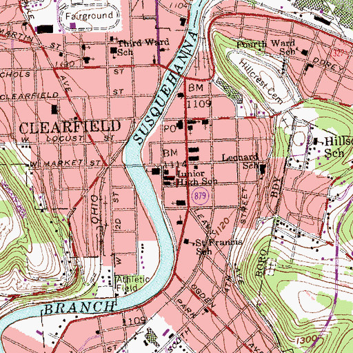 Topographic Map of Clearfield Volunteer Fire Department - Station 1, PA