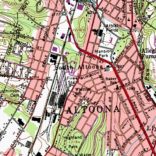 Topographic Map of Altoona Fire Department Station 340, PA