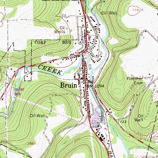 Topographic Map of Bruin Volunteer Fire Department Station 29, PA