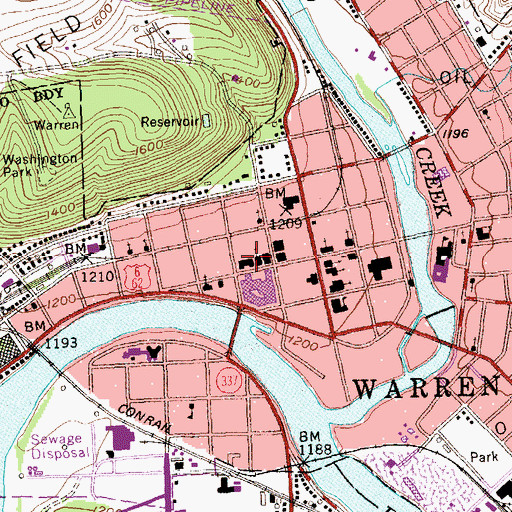 Topographic Map of City of Warren Fire Department, PA