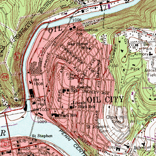 Topographic Map of Oil City Fire Department Station 3, PA