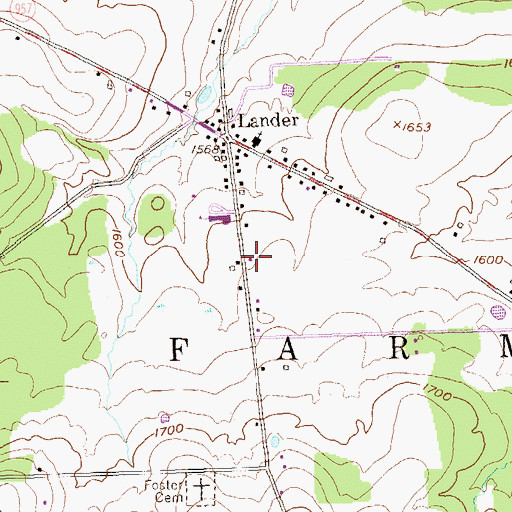 Topographic Map of Lander Volunteer Fire Department Station 56, PA