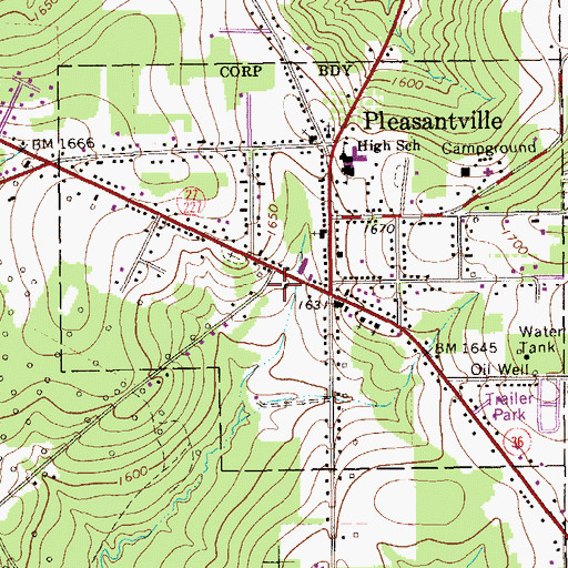 Topographic Map of Pleasantville Volunteer Fire Department 36, PA