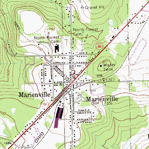 Topographic Map of Marienville Volunteer Fire Company, PA