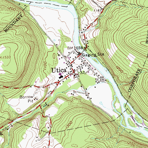 Topographic Map of Utica Volunteer Fire Company Station 1, PA