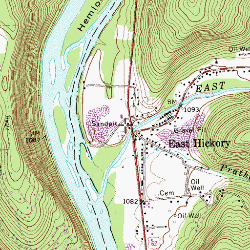 Topographic Map of West Hickory Volunteer Fire Department, PA