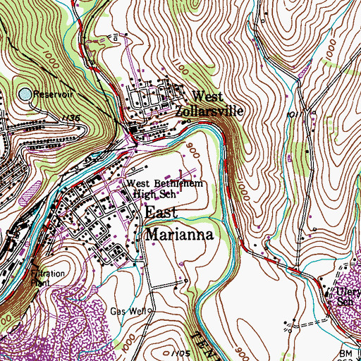 Topographic Map of Marianna Volunteer Fire Company Station 67, PA