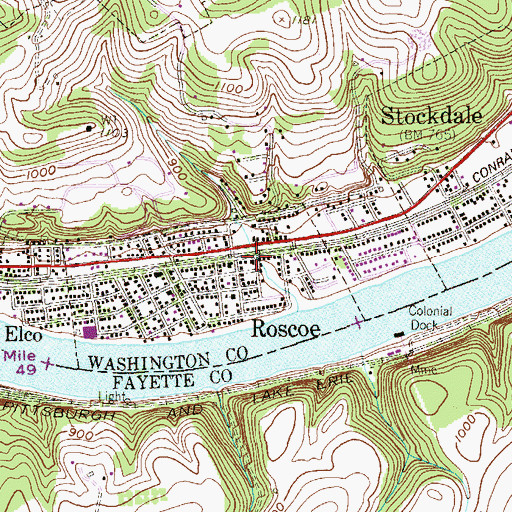 Topographic Map of Roscoe Volunteer Fire Department Station 16, PA
