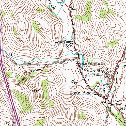 Topographic Map of Lone Pine Volunteer Fire Department Station 50, PA