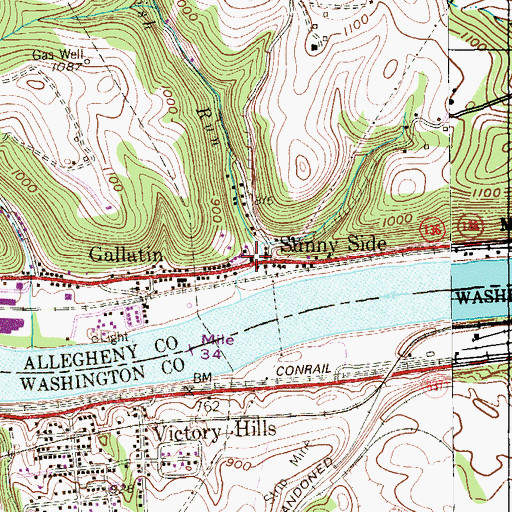 Topographic Map of Gallatin - Sunnyside Volunteer Fire Department Station 154, PA