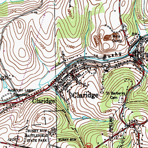 Topographic Map of Claridge Volunteer Fire Department, PA