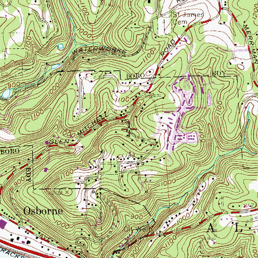 Topographic Map of Aleppo Township Volunteer Fire Company Station 101, PA