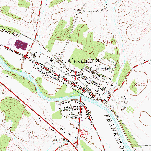 Topographic Map of Alexandria Volunteer Fire Company Station 1, PA