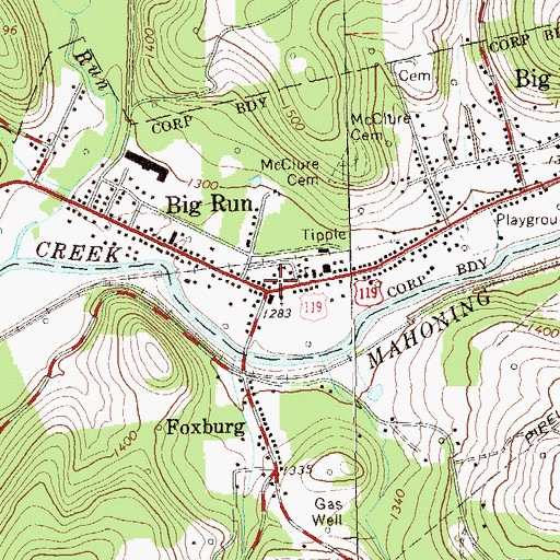 Topographic Map of Big Run Area Volunteer Fire Department Station 17, PA