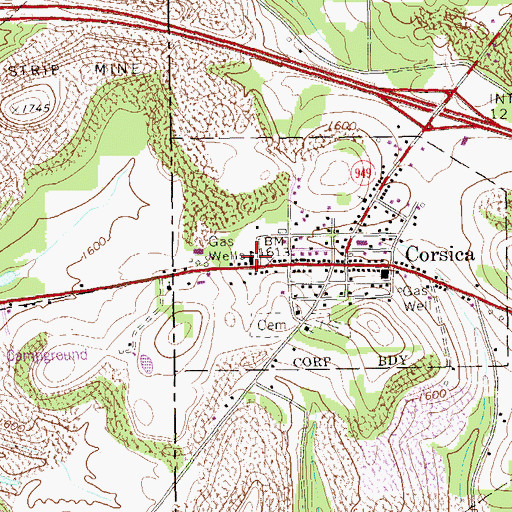 Topographic Map of Corsica Volunteer Fire Company Station 3, PA