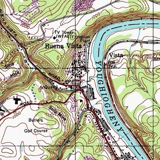 Topographic Map of Buena Vista Volunteer Fire Company Station 145, PA
