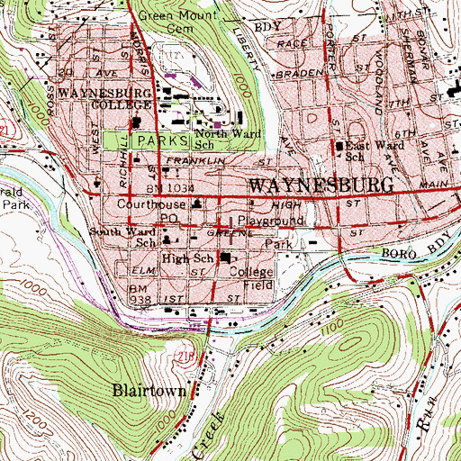 Topographic Map of Waynesburg Franklin Township Volunteer Fire Department Company 61, PA