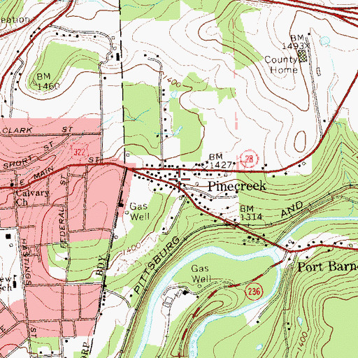 Topographic Map of Pine Creek Volunteer Fire Department Station 10, PA