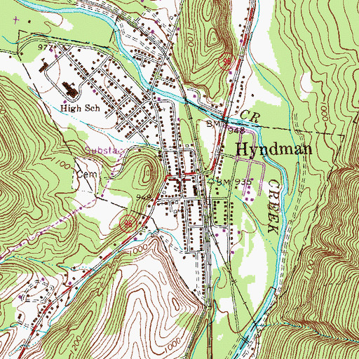 Topographic Map of Hyndman Volunteer Fire Department - Station 34, PA
