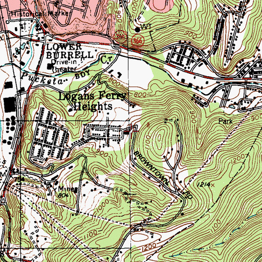 Topographic Map of Logans Ferry Heights Volunteer Fire Department Station 235, PA