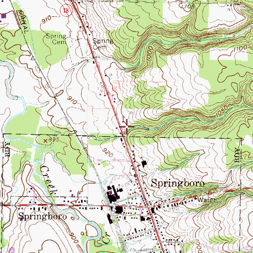 Topographic Map of Springboro Volunteer Fire Department 21, PA