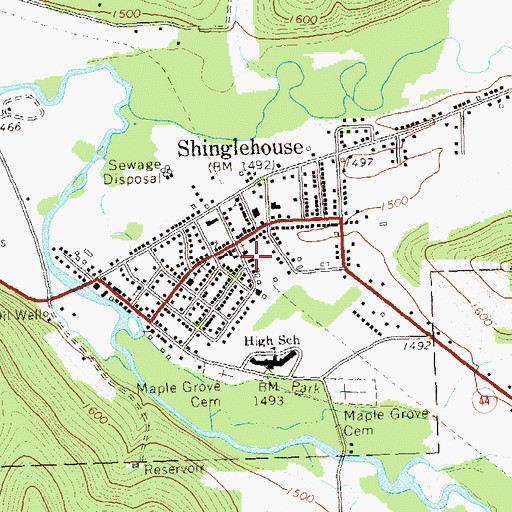Topographic Map of Shinglehouse Volunteer Fire Department, PA