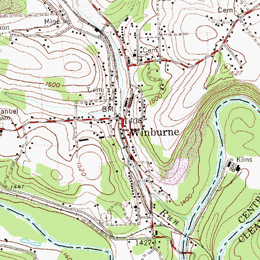 Topographic Map of Winburne Volunteer Fire Company Station 18, PA
