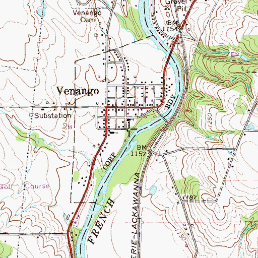 Topographic Map of Venango Volunteer Fire Department 25, PA
