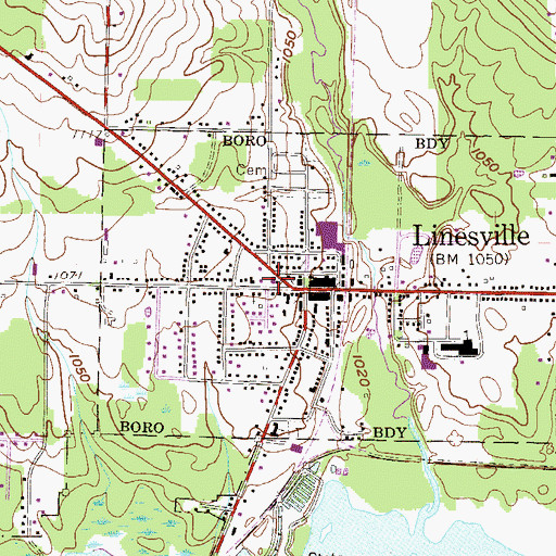 Topographic Map of Linesville Volunteer Fire Department, PA