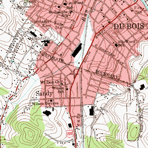 Topographic Map of West Sandy Fire Company Station 36, PA