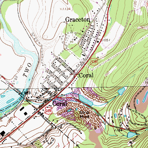 Topographic Map of Coral Graceton Volunteer Fire Department Station 160, PA