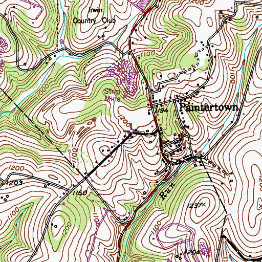 Topographic Map of Paintertown Volunteer Fire Company, PA