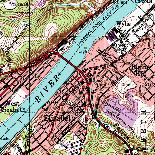 Topographic Map of Elizabeth Volunteer Fire Company Station 139, PA