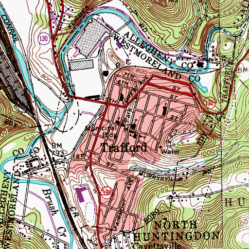 Topographic Map of Trafford Fire Company 1 Station 311, PA