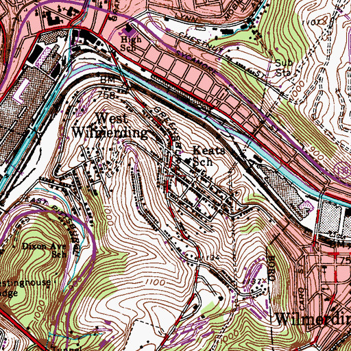 Topographic Map of West Wilmerding Volunteer Fire Department Station 211, PA