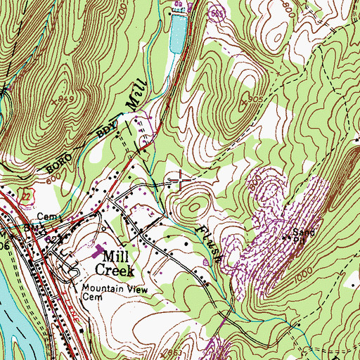 Topographic Map of Mill Creek Borough Volunteer Fire Company 20, PA