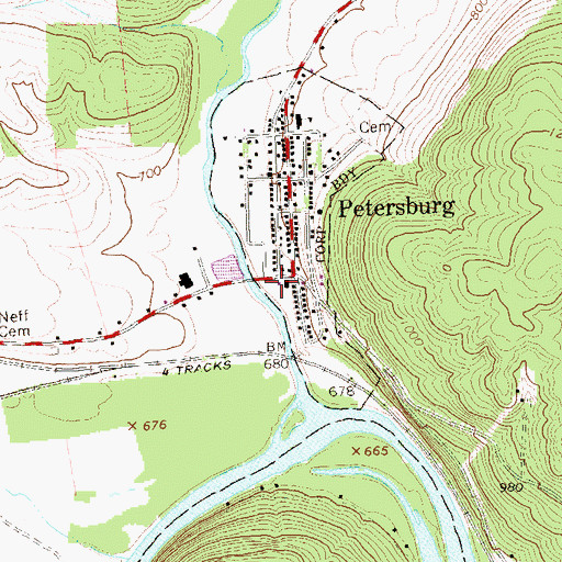 Topographic Map of Petersburg Volunteer Fire Company Station 4, PA