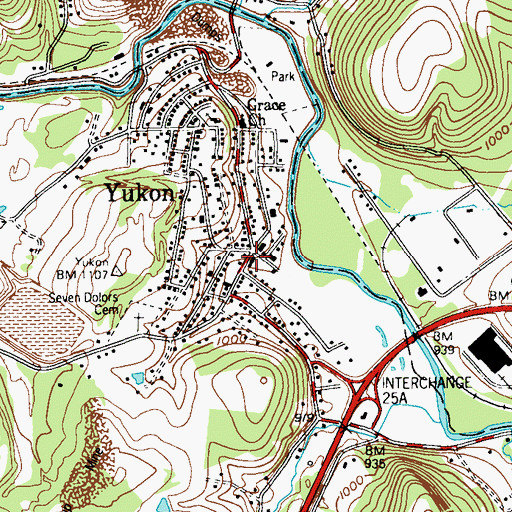 Topographic Map of Yukon - South Huntingdon Township Volunteer Fire Company, PA