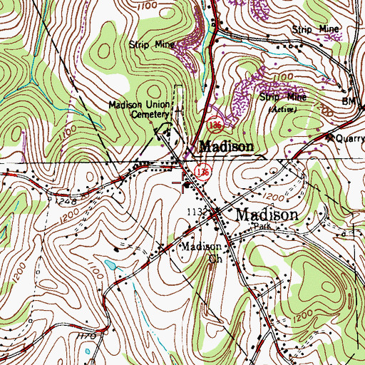 Topographic Map of Madison Volunteer Fire Department, PA