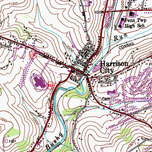Topographic Map of Harrison City Volunteer Fire Department, PA