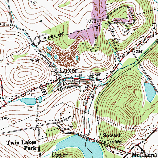 Topographic Map of Luxor Volunteer Fire Department, PA