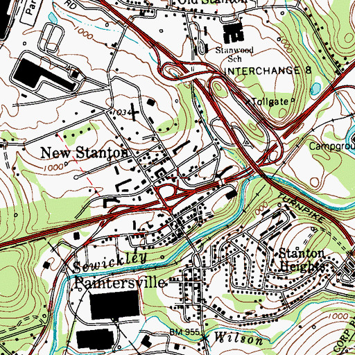 Topographic Map of New Stanton Volunteer Fire Department, PA